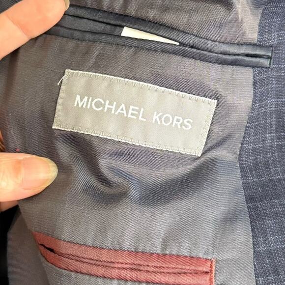 Michael Kors Blue Plaid 100% Wool Two Button Double Vented Blazer Men's Size 54R - Picture 11 of 12